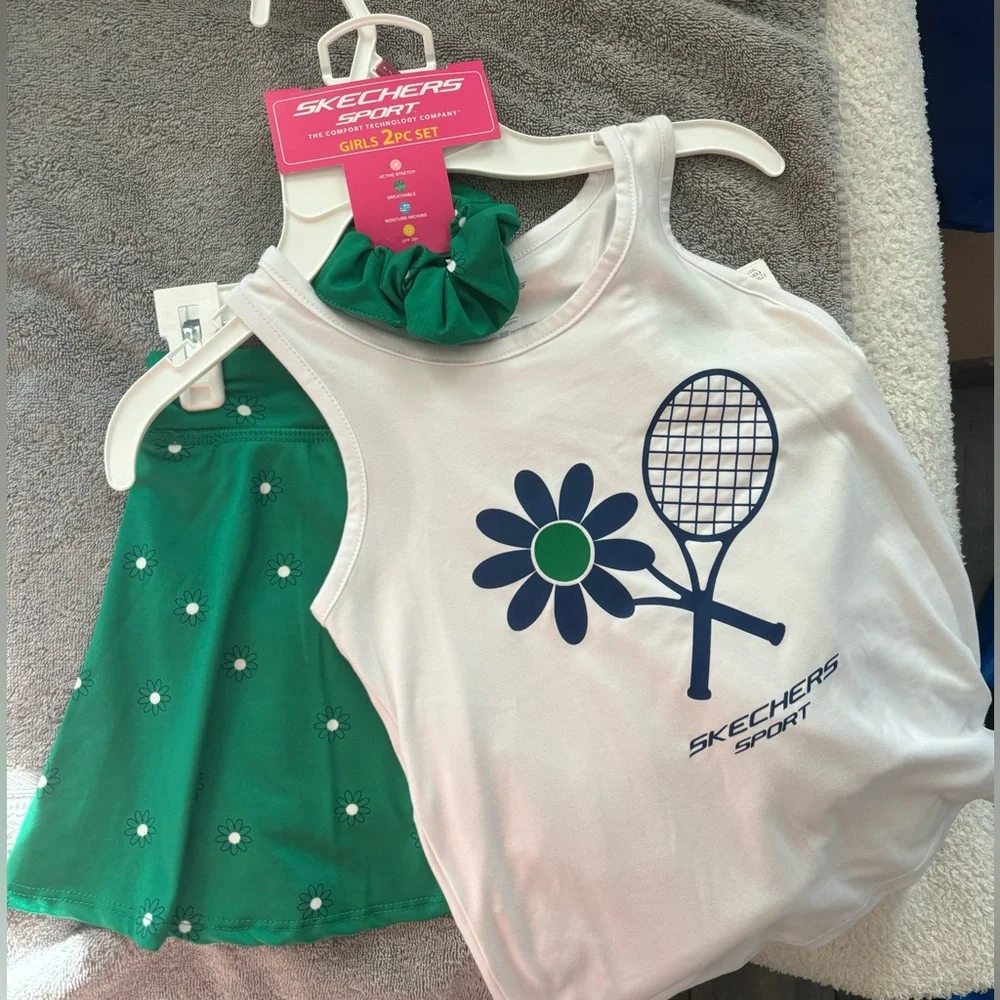 NWT Skechers Sport Girls Tennis Skirt, Tank and Scrunchie